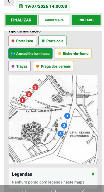 Aplicativo SmartCIP no celular com tipos de marcação, mapa e legendas
